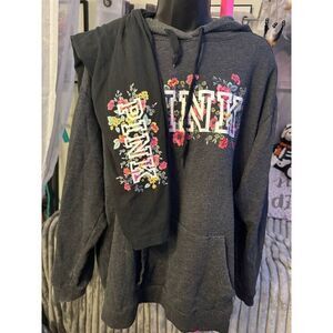 VS Pink set tracksuit- leggings & hoodie sweatshirt grey/black flower floral XL